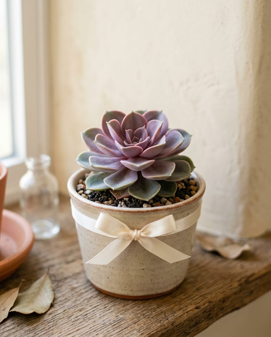 Suculenta presenteável com fita — Echeveria sp.