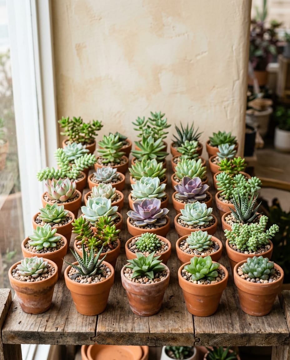 Mudinhas mistas de suculenta — Echeveria · Sedum · Haworthia